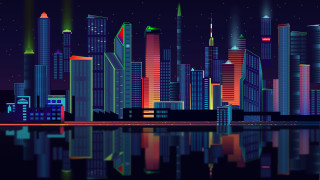 City skyline night lights reflection 2 - the surface free wallpaper