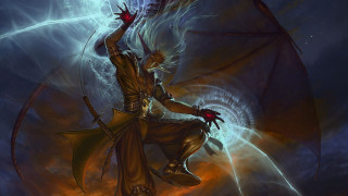 Man sword demon arm painting - his hand and a demon free wallpaper