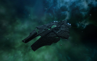 Spacecraft green light aurora night - its side free wallpaper