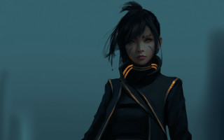 Woman black outfit cyberpunk blue - artstation hq free wallpaper