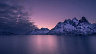 Mountain lake night purple sky - moody free wallpaper