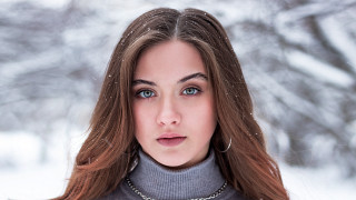 Woman longhair choker snow trees - free winter wallpaper