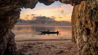 Boat cave sunset person matte - a boat free wallpaper