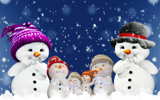 Snowmen winter aurora moon stars - naive free wallpaper for desktop