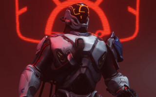 Robot neon sign red background - a robot free wallpaper