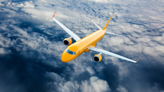 Yellow airplane blue sky clouds - white cloud free wallpaper