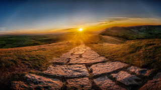 Sun hill path grass rocks - a hill side free wallpaper for desktop