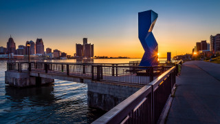 Bridge water city sunset abstract - interactive free wallpaper