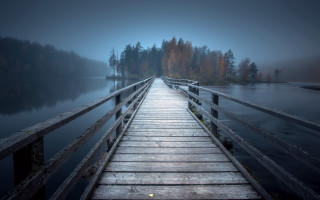 Wooden dock pier lake fog - a long pier free wallpaper