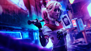 Futuristic woman neon city cyberpunk 4 - behind her free wallpaper