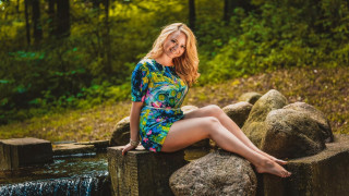 Woman stream forest waterfall fashion - a forest setting free wallpaper