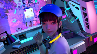 Girl helmet neon cyberpunk computer - a neon light free wallpaper
