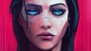 Futuristic woman blueeyes interface pink - cyberpunk style free wallpaper