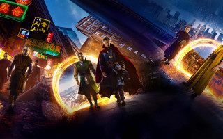 Neon street clocktower panfuture matte - drew struzan free wallpaper for desktop