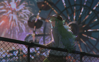 Fence fireworks ferriswheel pleinair city - the fence free wallpaper