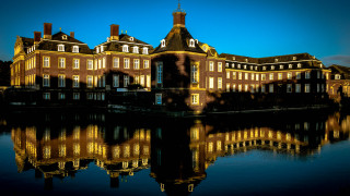 Large building clock tower reflection 2 - dirck de bray free wallpaper