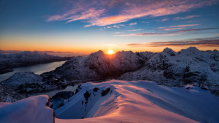 Sunset mountain lake clouds dusk - a lake in the distance free wallpaper