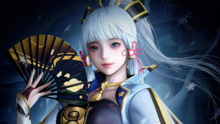 White haired woman fan digital - white hair holding free wallpaper