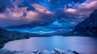 Lake mountains cloudy sky boat 4 - mountain under a cloudy sky free wallpaper