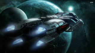 Spaceship planet light side light - side and a light free wallpaper