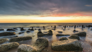 Sunset beach rocks water cloudy 4 - rock and water free wallpaper for desktop