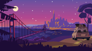 Car bridge city night fullmoon - dan mumford free wallpaper