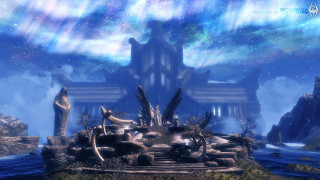 Fantasy building waterfall blue sky - a fantasy scene free wallpaper