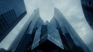 Tall building cyberpunk architecture cityscape - side and a sky background behind free wallpaper