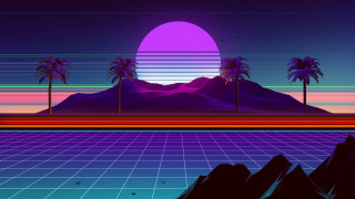 Retro palm mountains sunset synthwave - palm tree and mountains free wallpaper