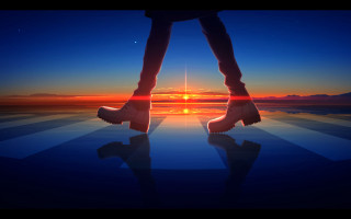 Stage person crossed feet sunset - their leg free wallpaper