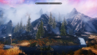 Mountain lake forest night sky - volumetric fog free wallpaper