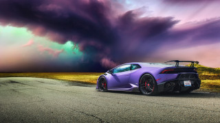 Purple sports car cloudy sky - a purple sports car free wallpaper
