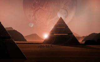 Desert pyramid birds planet matte - a distant star free wallpaper