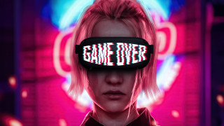 Woman blindfold gameover cyberpunk pinkhair - game art free wallpaper for desktop