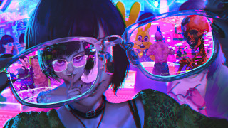 Woman glasses creepy doll neon - cyberpunk style free wallpaper for desktop