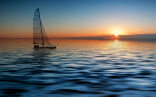 Sailboat ocean sunset horizon digital - visible free wallpaper for desktop