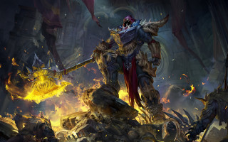 Demonic robot flaming sword creatures - bayard wu free wallpaper