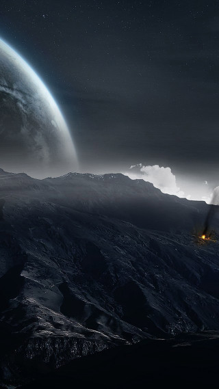 Space station distant planet background - free space wallpaper