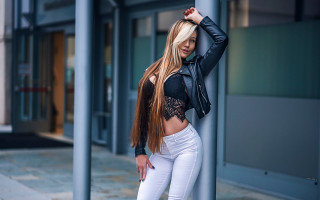 Woman black jacket white pants - white pants free wallpaper