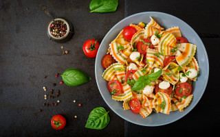 Pasta tomatoes basil table restaurant - conrad marcarelli free wallpaper