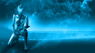 Ai mitsu robot blue background - robot free wallpaper for desktop