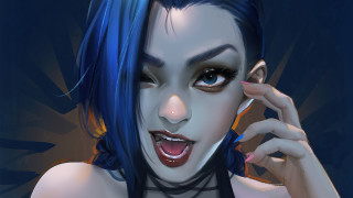 Blue haired woman creepy phone - a creepy look free wallpaper