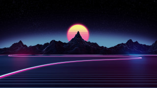 Futuristic landscape neon pink astronaut - outrun free wallpaper