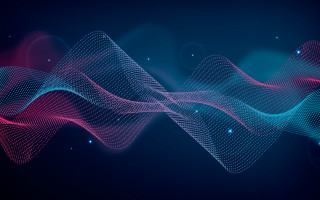 Blue pink wave dots dark - vector curve free wallpaper