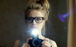 Woman glasses camera mirror light 2 - a camera in front free wallpaper