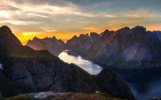 Mountain lake sunset clouds artist - artur grottger free wallpaper for desktop