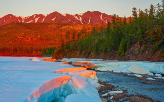 Mountain river forest snow arkhip - a forest in the background free wallpaper