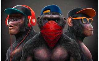 Three monkeys headphones masks graffiti - their neck free wallpaper