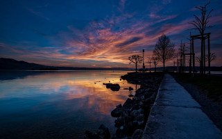 Sunset dock trees mystical colors - mystical free wallpaper for desktop