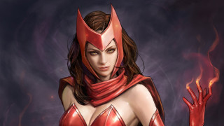 Woman red cape gloves fire - a red costume free wallpaper